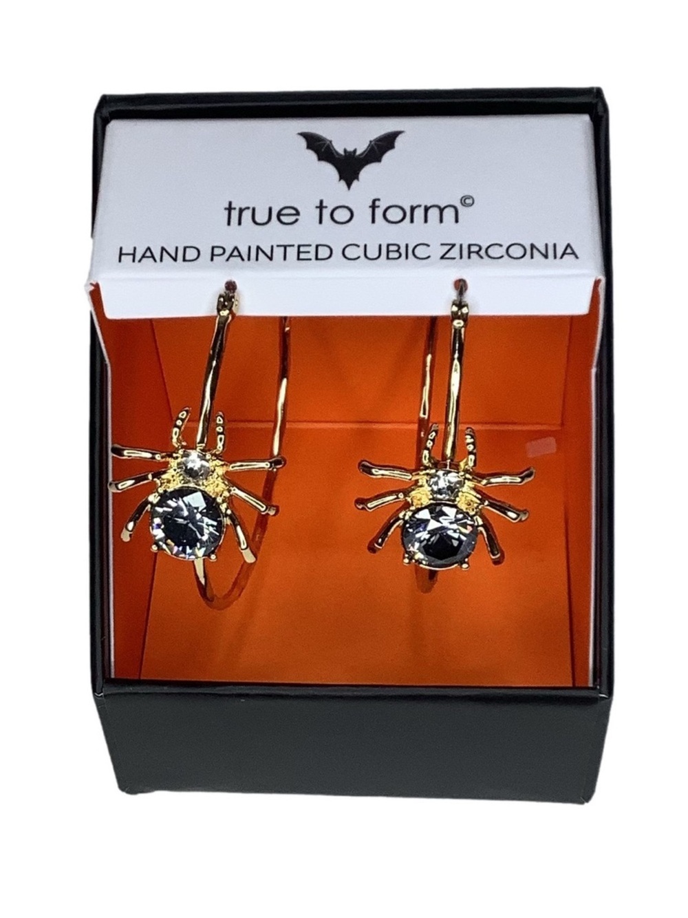 True to Form Hand Painted CZ Spider Hoops Gold Tone